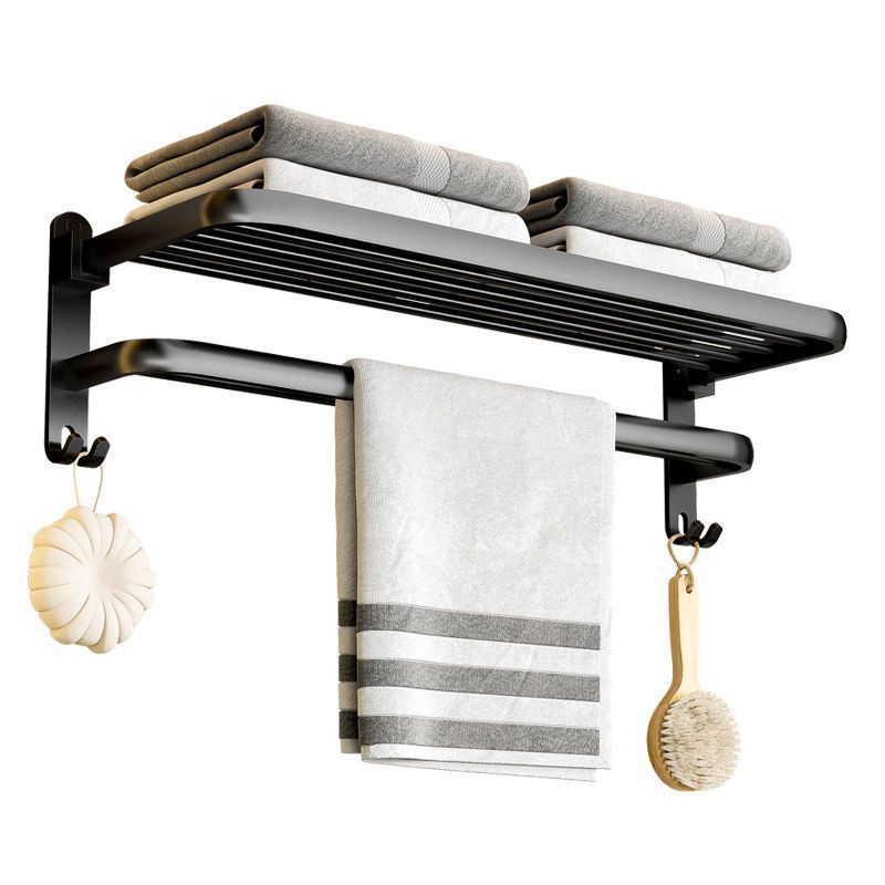 Itim na punch-free na naka-mount na natitiklop na towel rack bath towel rack